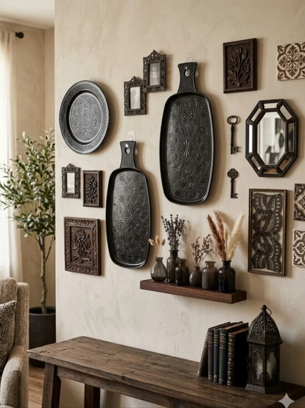 Black Melamine  Decorative Art Plates Unique Set Of 2